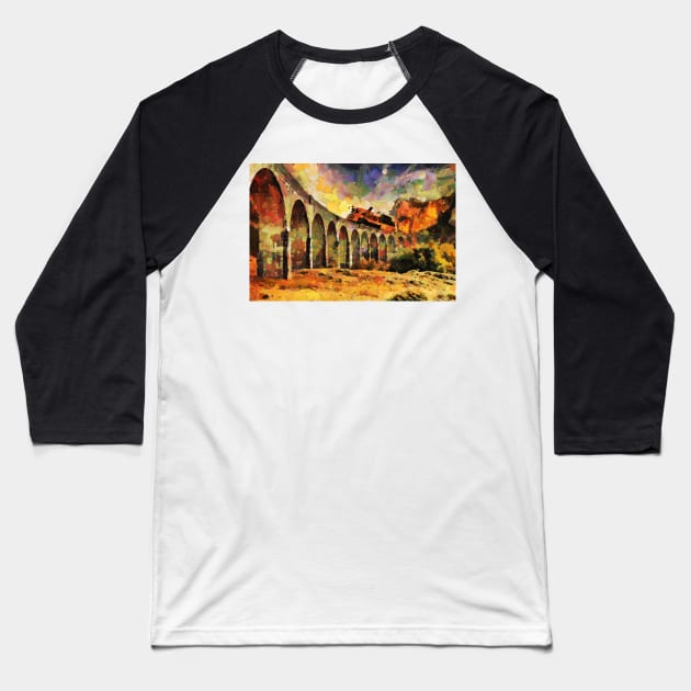 Train on stone bridge Baseball T-Shirt by Ariela-Alez